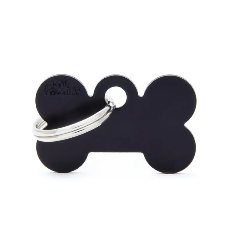 MYFAMILY Médaille basic petit os pour chien en aluminium noir