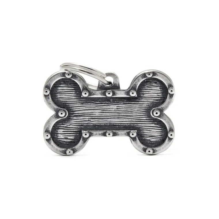 MYFAMILY Médaille bronx grand os pour chien décoration rivets en métal