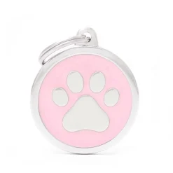MYFAMILY Médaille classic grand cercle patte rose pour chien en acier