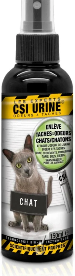 CSI URINE Nettoyant enzymatique urine pour chaton et chat enlève taches et odeurs - spray de 150 ml