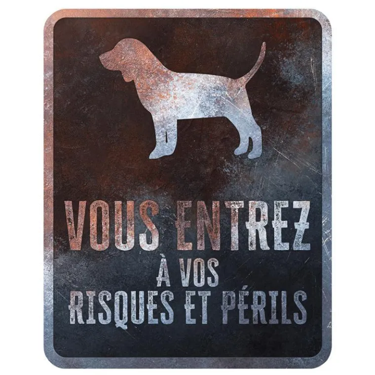 D&D HOME Panneau d'avertissement beagle coloris noir en métal galvanisé - 25 x 20 x 0,3 m