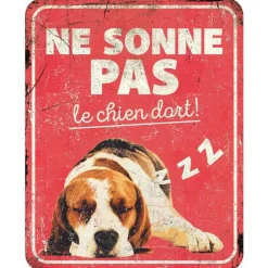 D&D HOME Panneau d'avertissement beagle coloris rouge en métal galvanisé - 25 x 20 x 0,3 cm