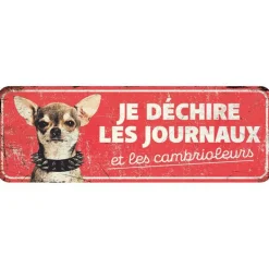 D&D HOME Panneau d'avertissement chihuahua coloris rouge en métal galvanisé - 40 x 13 x 0,3 cm