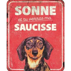 D&D HOME Panneau d'avertissement dachshund coloris rouge en métal galvanisé - 25 x 20 x 0,3 cm