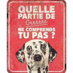 D&D HOME Panneau d'avertissement dalmatien coloris rouge en métal galvanisé - 25 x 20 x 0,3 cm