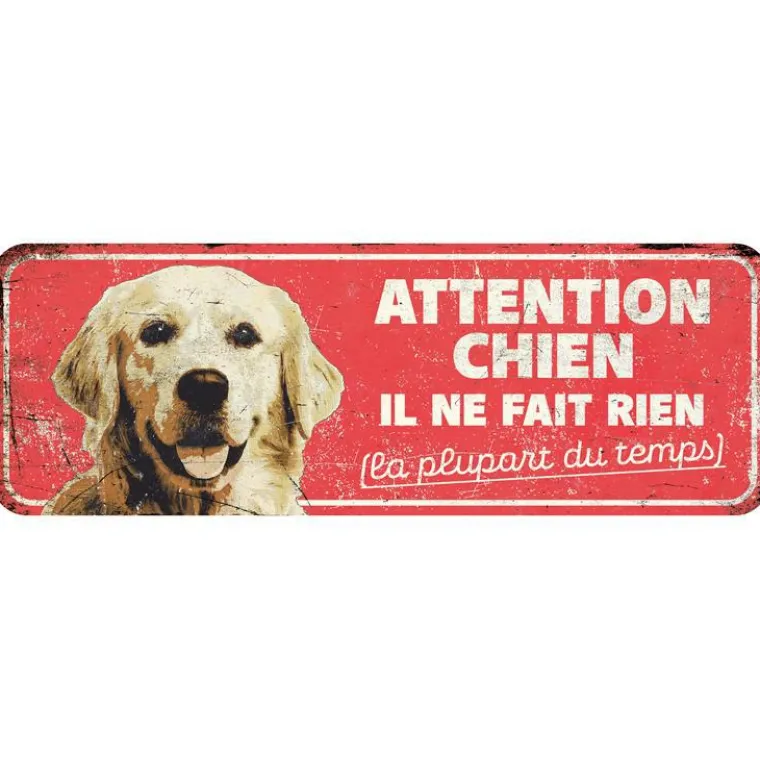 D&D HOME Panneau d'avertissement golden retriever coloris rouge en métal galvanisé - 40 x 13 x 0,3 cm