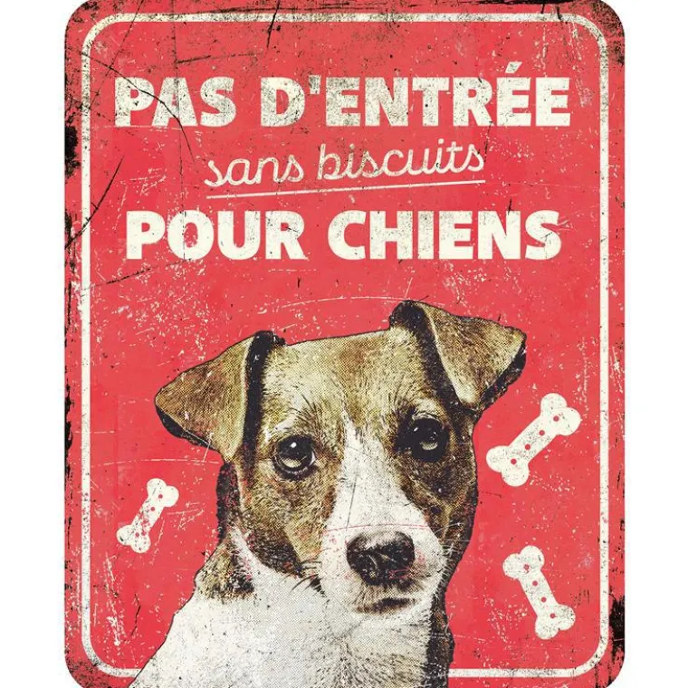 D&D HOME Panneau d'avertissement jack russel coloris rouge en métal galvanisé - 25 x 20 x 0,3 cm