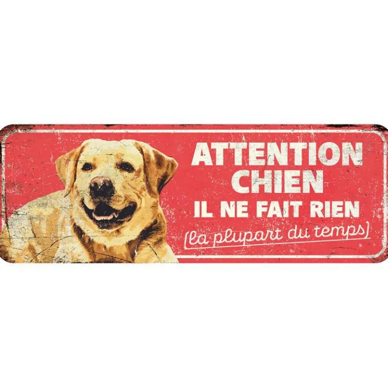 D&D HOME Panneau d'avertissement labrador coloris rouge en métal galvanisé - 40 x 13 x 0,3 cm