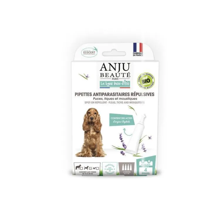 ANJU BEAUTÉ Pipette insectifuge bio pour chiens de 10 à 20 kg x4