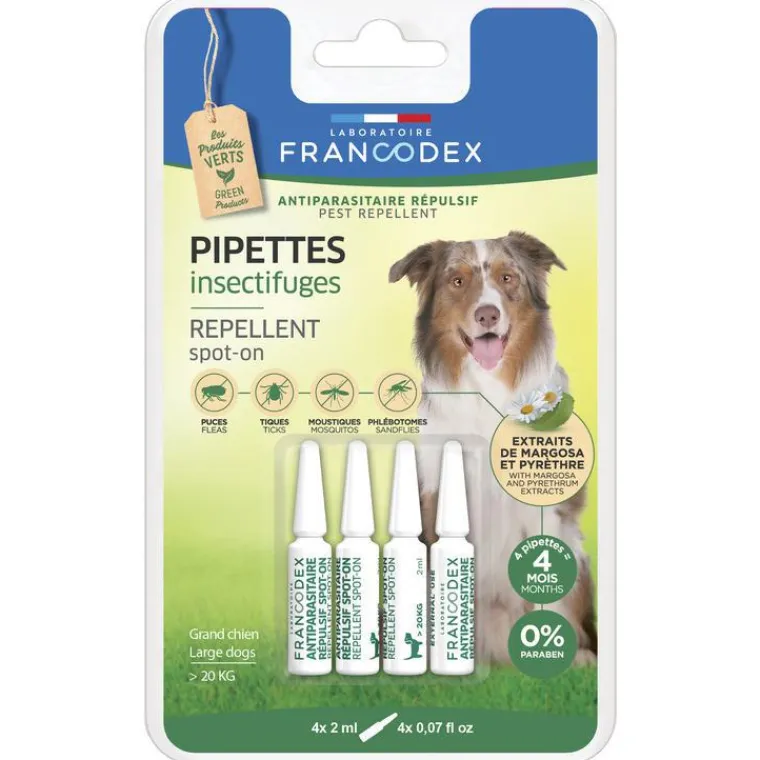 FRANCODEX Pipettes antiparasitaires répulsives pour grand chien x4