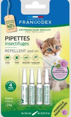 FRANCODEX Pipettes antiparasitaires répulsives pour chaton - 4 x 0,6 ml