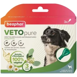 BEAPHAR Pipettes antiparasitaires pour le chien de taille moyenne coloris blanc VETOpure – 3 x 2 ml