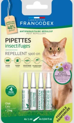 FRANCODEX Pipettes antiparasitaires répulsives pour chat - 4 x 1 ml