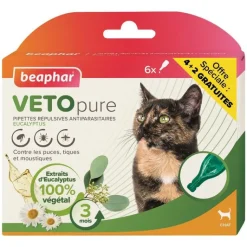 BEAPHAR Pipettes antiparasitaires pour le chat coloris blanc VETOpure – 6 x 1 ml dont 2 offertes