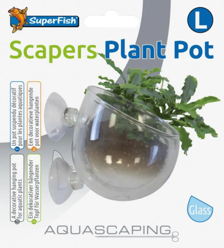 SUPERFISH Pot à plantes pour aquascaping en verre coloris transparent avec ventouses - 9 x 6 cm