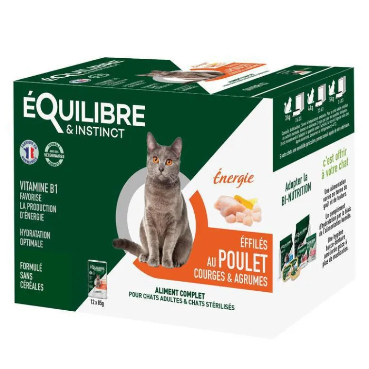 EQUILIBRE&INSTINCT Pâtée "Énergie effilés" pour chat adulte ou stérilisé au poulet et à la courge Équilibre & Instinct - 12 x 85 g
