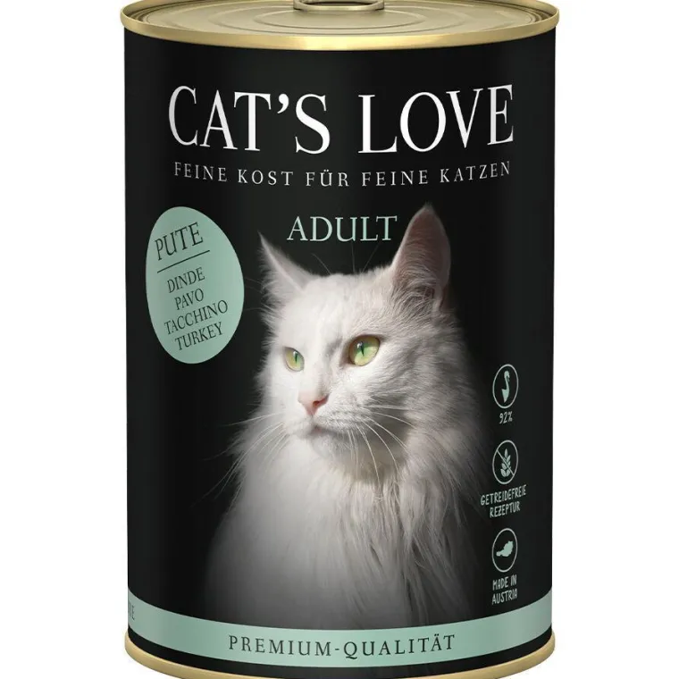 CAT'S LOVE Pâtée pour chat à la dinde pur Adult – en boîte de 400 g