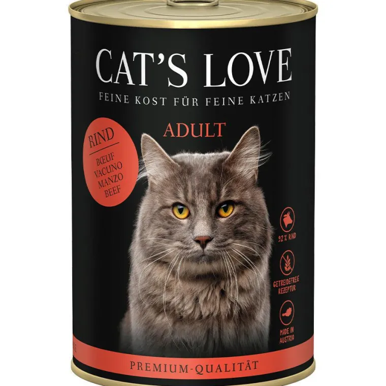 CAT'S LOVE Pâtée pour chat au bœuf pur Adult – en boîte de 400 g