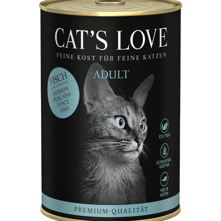 CAT'S LOVE Pâtée pour chat au poisson pur Adult – en boîte de 400 g