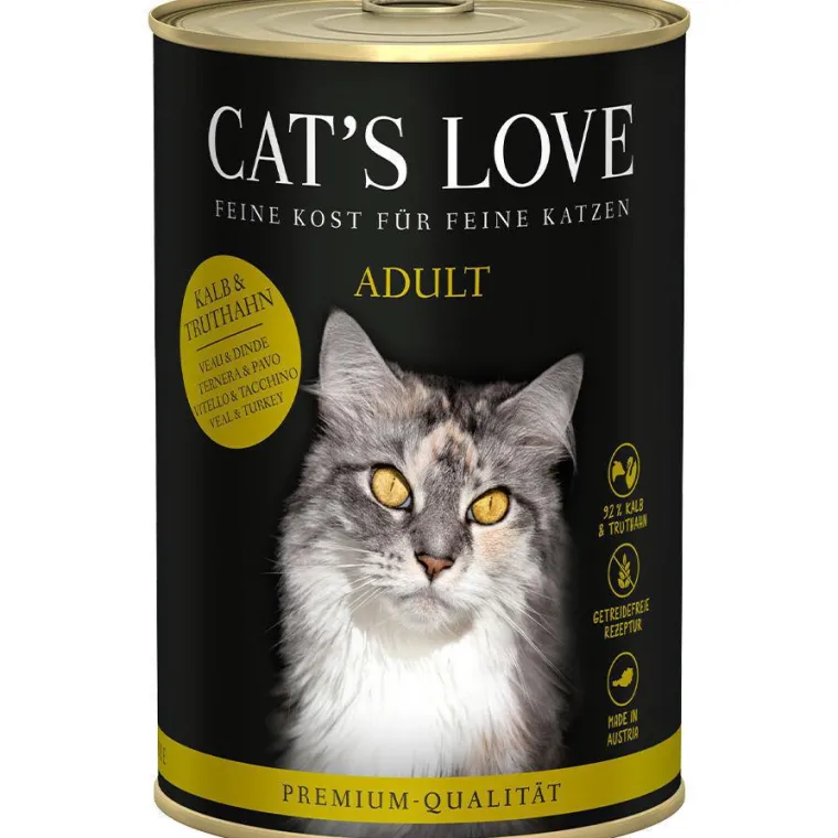 CAT'S LOVE Pâtée pour chat au veau et à la dinde Adult – en boîte de 400 g
