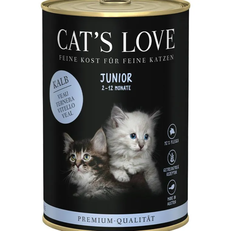 CAT'S LOVE Pâtée pour chat au veau pur Junior – en boîte de 400 g