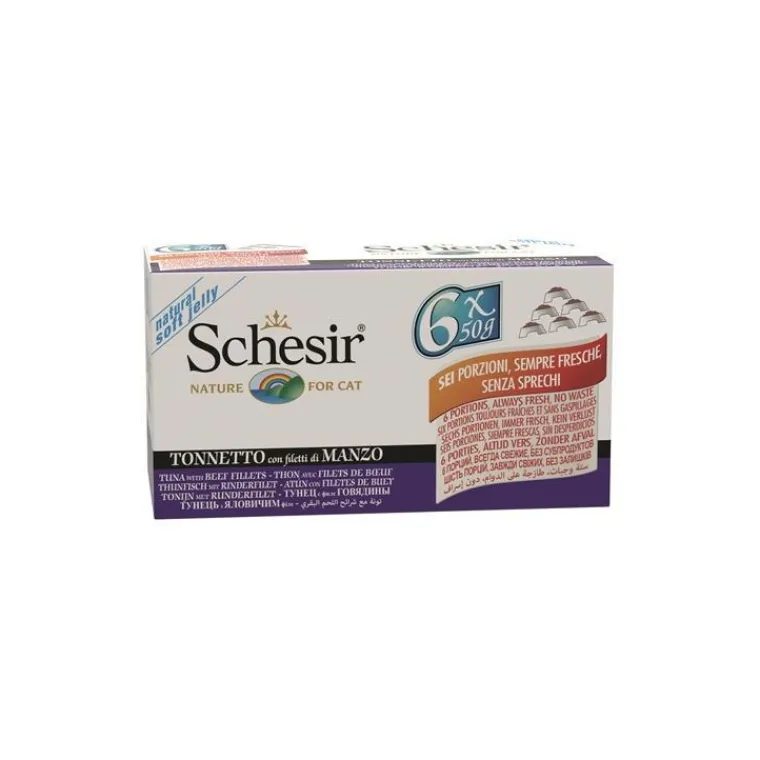 SCHESIR Pâtée pour chat au Thon et boeuf Pack de 6 boites de 50 g