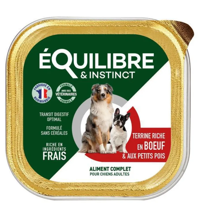 EQUILIBRE&INSTINCT Pâtée pour chien bœuf pois en barquette de 300 g