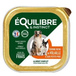 EQUILIBRE&INSTINCT Pâtée pour chien volaille pois en barquette de 300 g