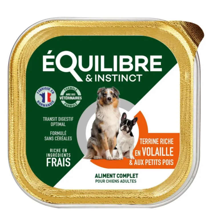 EQUILIBRE&INSTINCT Pâtée pour chien volaille pois en barquette de 300 g