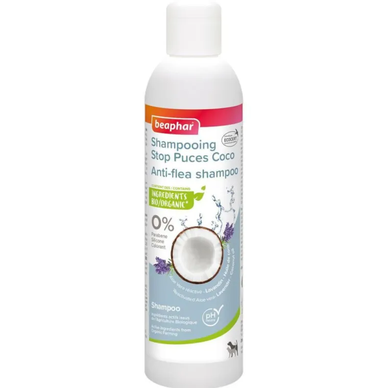 BEAPHAR Shampooing antiparasitaire pour chien et chat huile de coco stop puces Essentiel – 250 ml