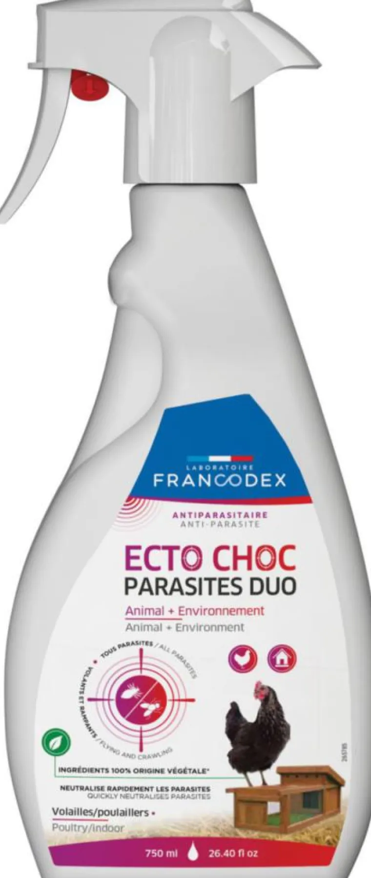 FRANCODEX Spray antiparasitaire pour volaille Ecto Choc Parasites Duo - 750 ml