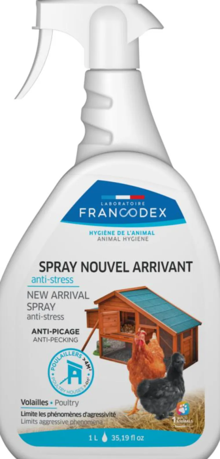 FRANCODEX Spray nouvel arrivant anti-stress dans la basse cour - 1 L