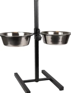 FLAMINGO Support porte gamelles pour chien coloris noir et argent en H double Otis - Taille S 2 x 1,5 L