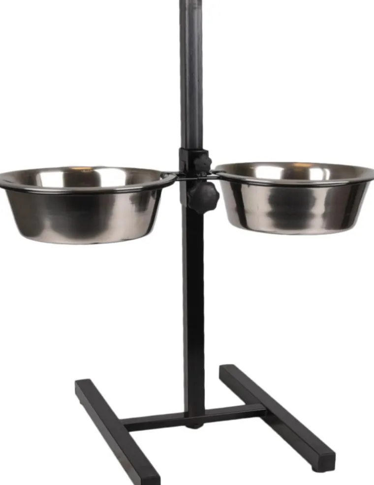 FLAMINGO Support porte gamelles pour chien coloris noir et argent en H double Otis - Taille S 2 x 1,5 L