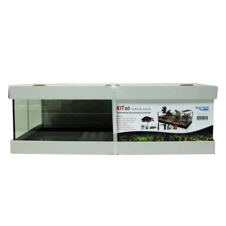 AQUAVIE Terrarium pour tortue d'eau aquatique coloris blanc kit aqua 60 – 60 x 30 x 20 cm