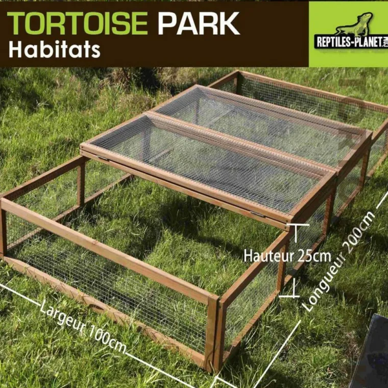 REPTILES PLANET Tortoise Park pour tortue enclos extérieur grillagé en bois Reptile Planet – 200 x 100 x 25 cm