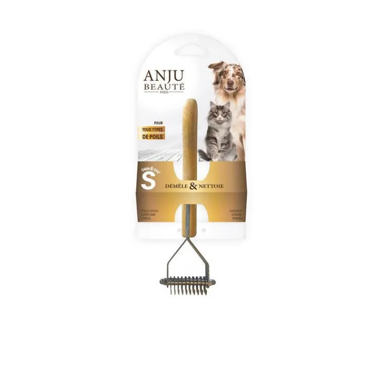 ANJU BEAUTÉ Étrille râteau pour chien et chat coloris marron Anju Beauté – Taille S