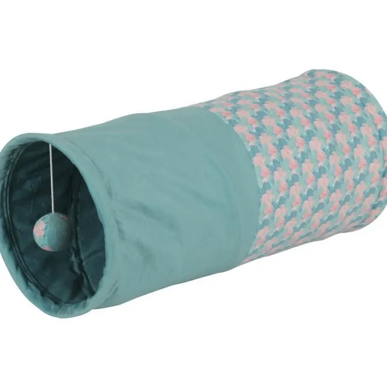 ZOLUX Tunnel de jeu pour chat coloris bleu feuille Ethi'cat - 23,5 x 50,3 x 23,5 cm