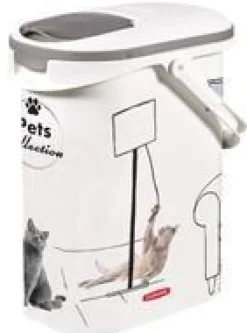 KETER Verseuse à croquettes en plastique blanc à motif chat Pet Collection cat 4 kg - 10 L